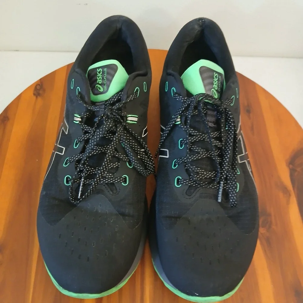ASICS GEL-Cumulus 24 Men 14 Black Green Running Shoes Sneakers 1011B468